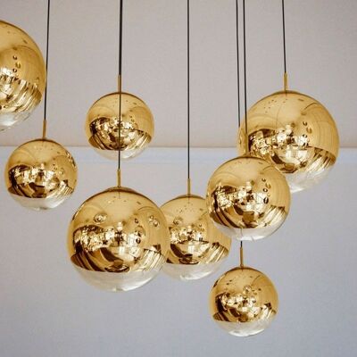 s.LUCE Lampada da galleria con sfera a specchio da fata 5m sospensione - Ø 40cm, oro