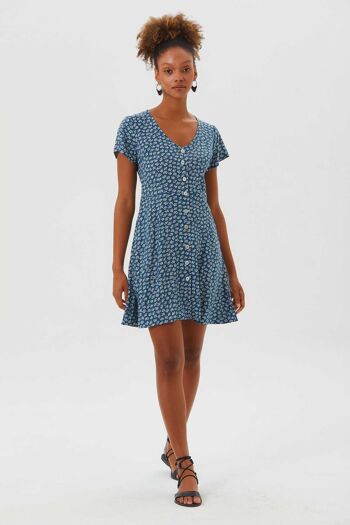 Robe D'été Mini Boutonnée Florale Bleu 2