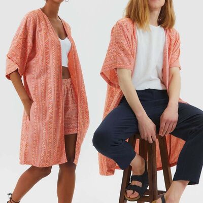 Kimono Ethnique Coton Manches Courtes Orange
