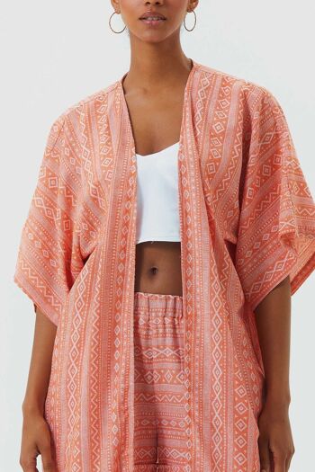 Kimono Ethnique Coton Manches Courtes Orange 5