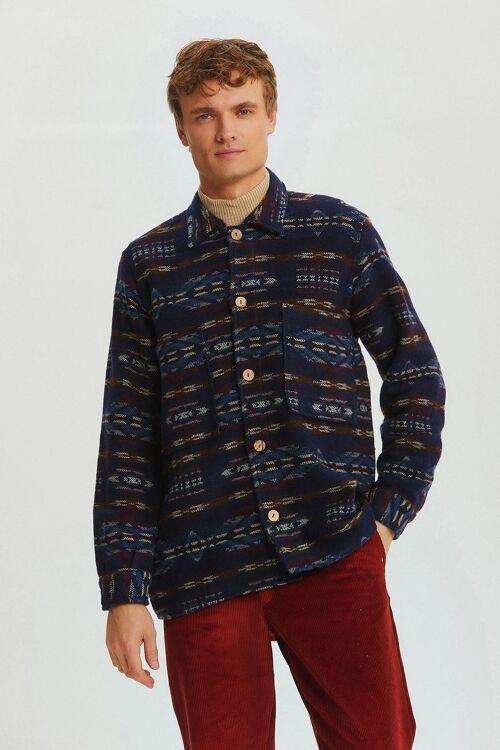 Ethnic Patterned Winter Men's Shirt Dark Blue