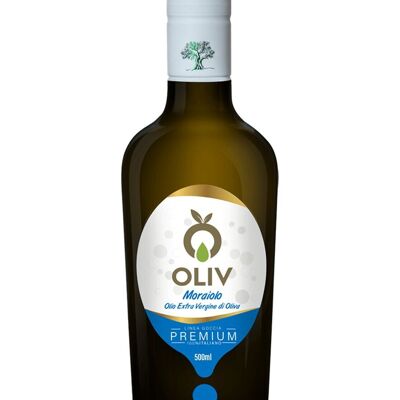 Huile d'olive extra vierge 100% italienne Monocultivar Moraiolo Premium - OLIV 500ml