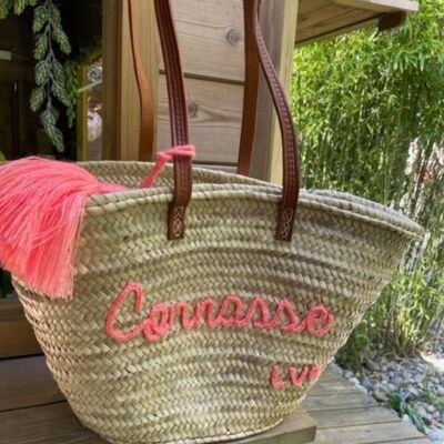 Basket Conasse embroidery Coral