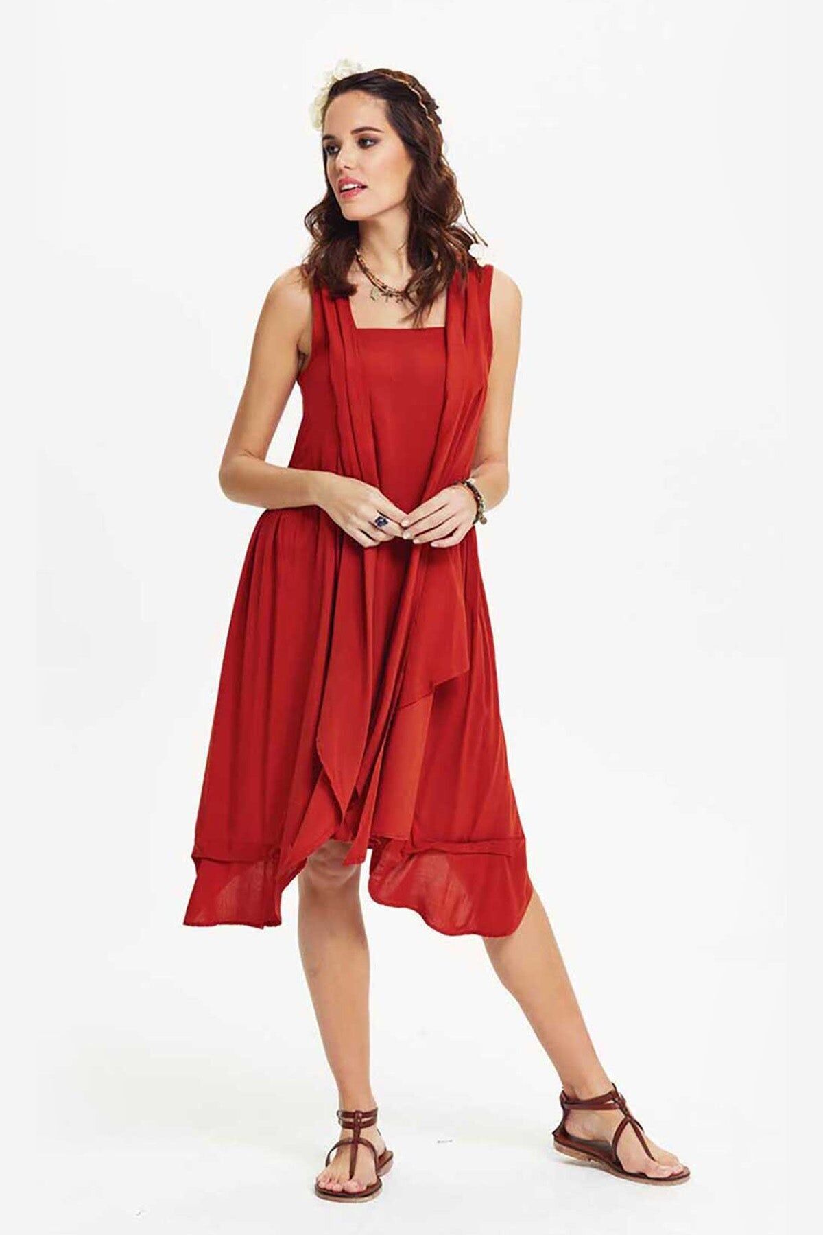 Robe haute-basse orange brûlé