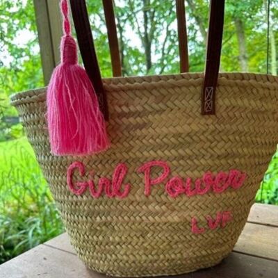 Girl Power basket with pink embroidery