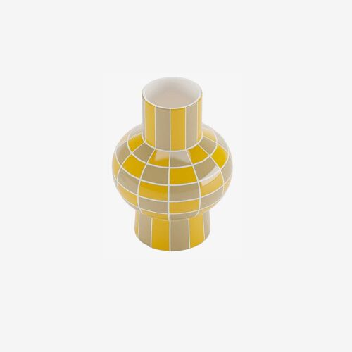 Vase céramique motif damier jaune Louvre