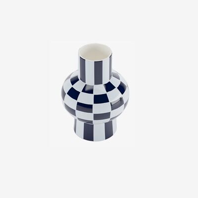 Jarrón de cerámica con diseño de tablero de ajedrez azul Louvre
