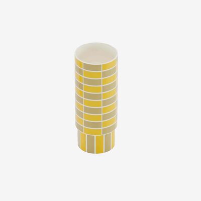 Jarrón tubo de cerámica a cuadros amarillo Sofia