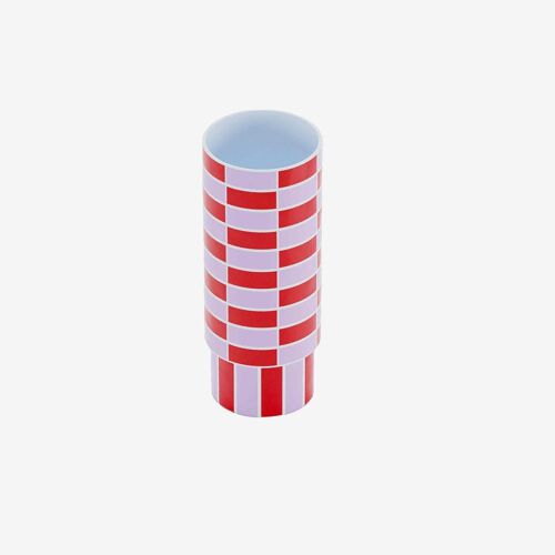 Vase céramique tube à damier rouge Sofia