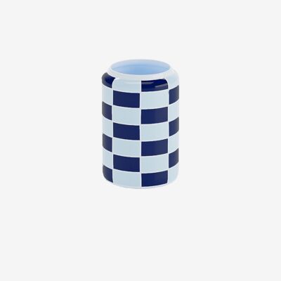 Jarrón cilíndrico de tablero de ajedrez de cerámica azul Macao