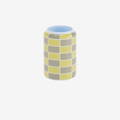 Vase cylindrique à damier céramique jaune Macao