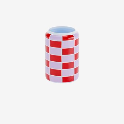 Macau red ceramic checkerboard cylindrical vase