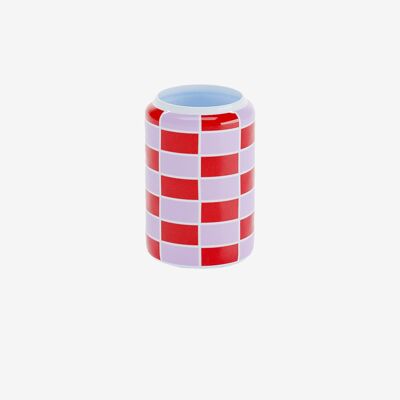 Vase cylindrique à damier céramique rouge Macao