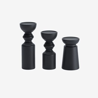 Set of 3 designer wooden candlesticks, Boston black color