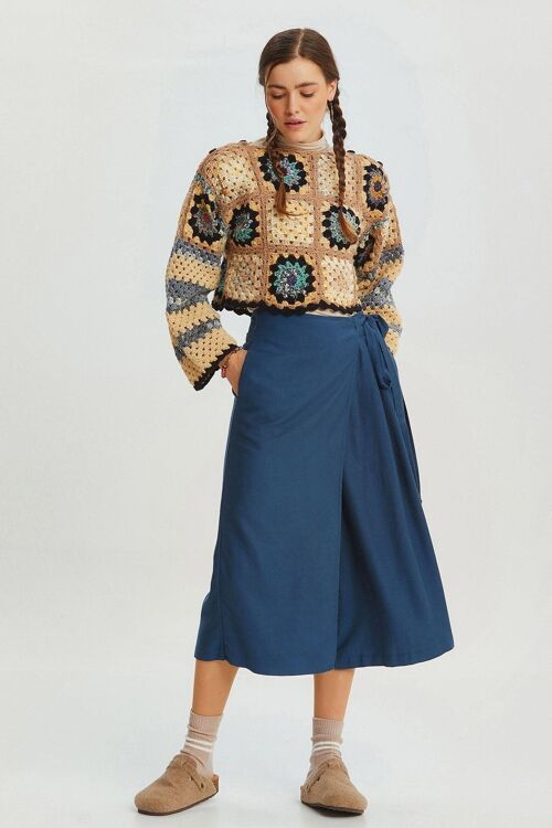 Solid Color Skirted Pants Dark Blue