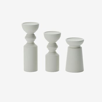 Set de 3 bougeoirs bois design, Boston coloris crème 1