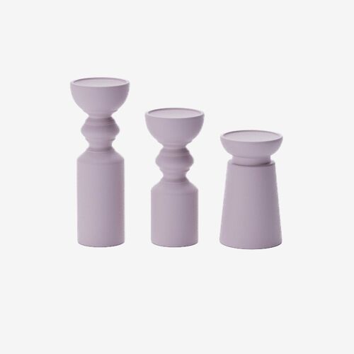 Set de 3 bougeoirs bois design, Boston coloris rose