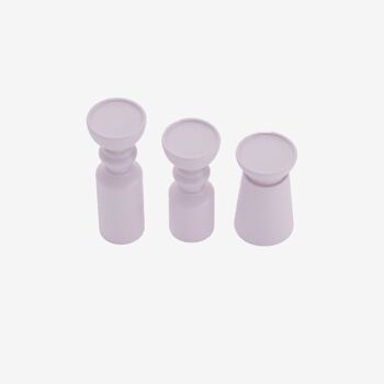 Set de 3 bougeoirs bois design, Boston coloris rose 4