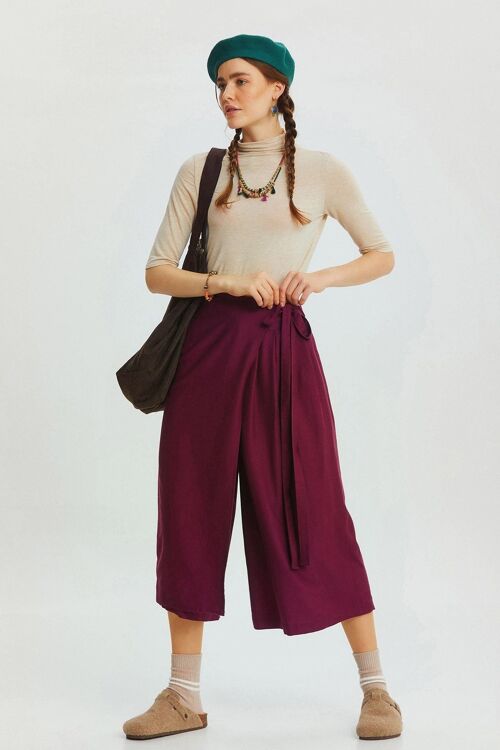 Solid Color Skirted Pants Purple