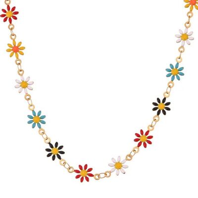 Multicolor Daisy-Mint Flower Necklace