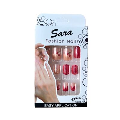 Künstliche Nägel zum Aufdrücken der Nägel Sara Fashion Nails 12 Nägel – Kirsche