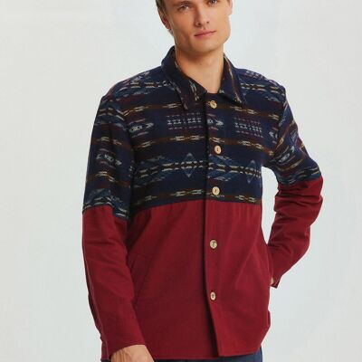 Camicia da uomo con tasche dettagliate e finiture etniche Blu scuro - Rosso scuro