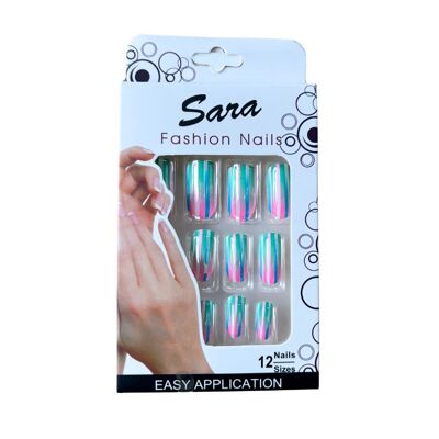 Uñas postizas prensa sobre uñas Sara Fashion Nails 12 uñas - Discoteca