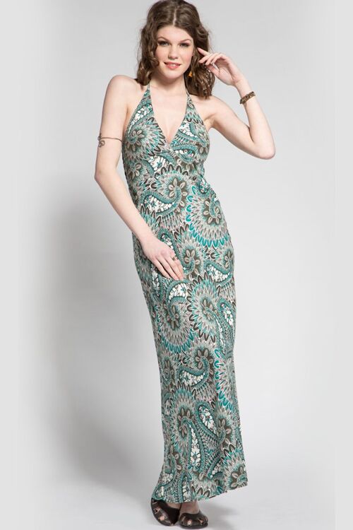 Petrol Blue Mosaic Maxi Dress