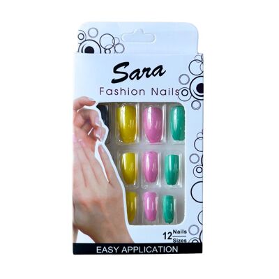 Künstliche Nägel zum Aufdrücken der Nägel Sara Fashion Nails 12 Nägel – Farben
