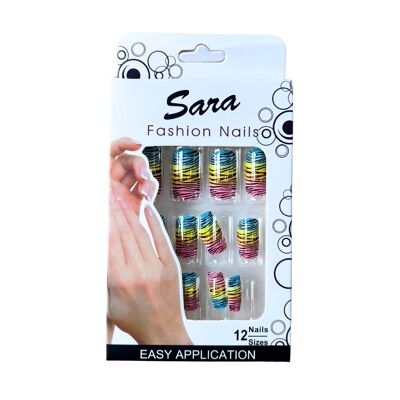 Uñas postizas prensadas en uñas Sara Fashion Nails 12 uñas - Cebra