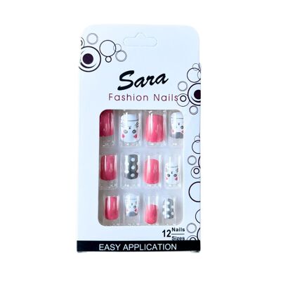 Unghie finte stampate sulle unghie Sara Fashion Nails 12 unghie - Gatti