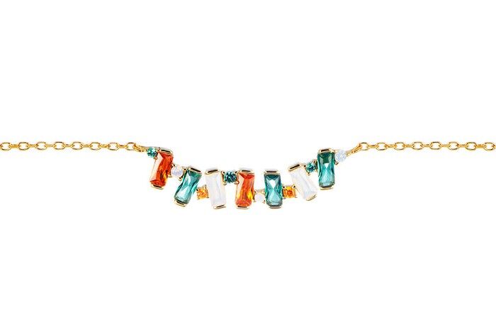 Collana Baguette Martinica-Fiore di menta-Argento e zirconi multicolori-