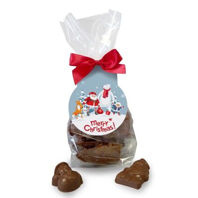 Bolsa de regalo con formas navideñas de chocolate de Papá Noel y sus amigos