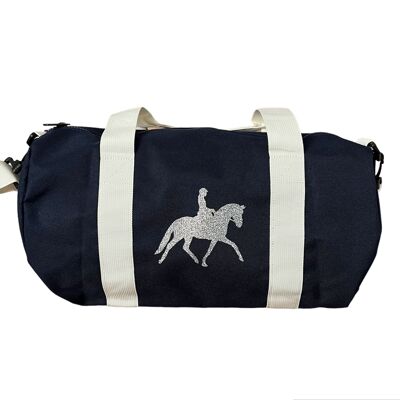 Sac de sport cavalière marine en pailleté argent