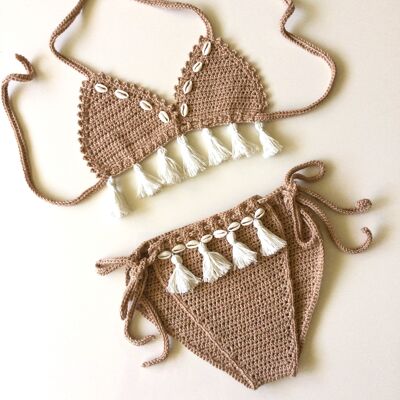 Bikini estivo per neonata neutro realizzato a mano in cotone organico
