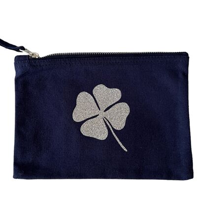 Navy and glittery silver clover pencil case