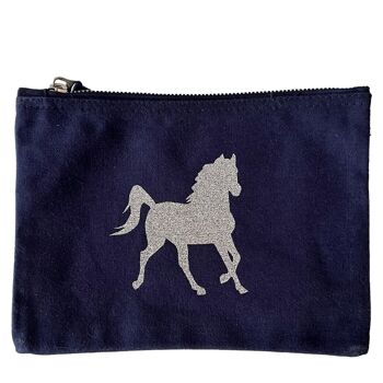 Trousse cheval au galop marine argent pailleté