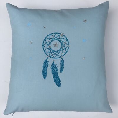 Blue cushion dream catcher with silver and blue glitter