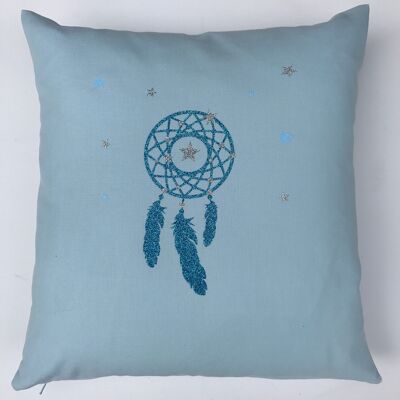 Coussin bleu attrape rêve pailleté argent et bleu