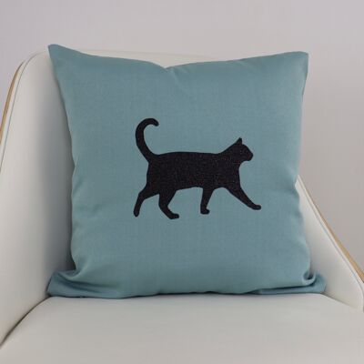 Black sequined cat water green cushion
