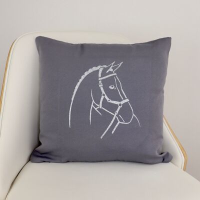 Gray glittery silver horse head cushion