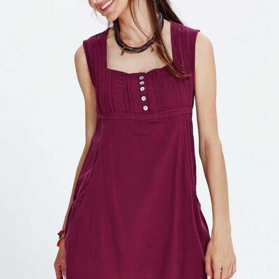 Minivestido morado de algodón con cuello cuadrado