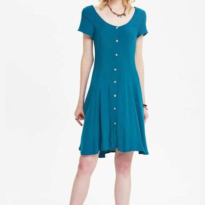 Blaugrünes Sommerkleid mit luftigem Rücken