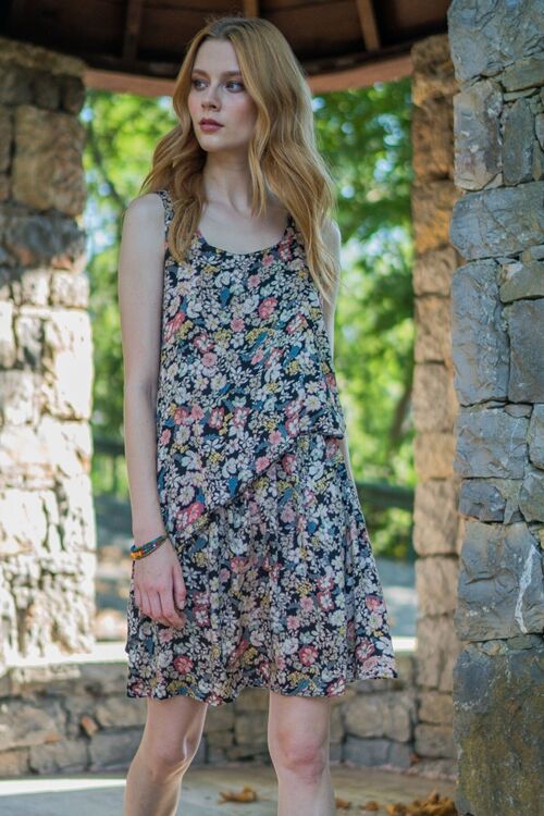 Asymmetric Floral Black Boho Dress