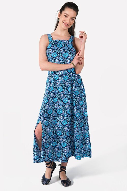 Blue Printed Long Boho Dress