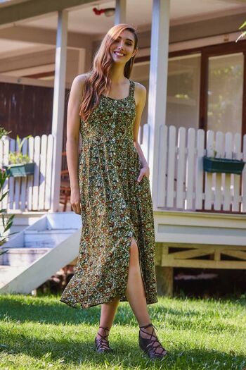 Robe Longue Florale Boutonnée Vert 3