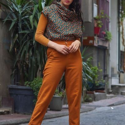 Pantalones de algodón unisex de cintura alta estilo boho camel