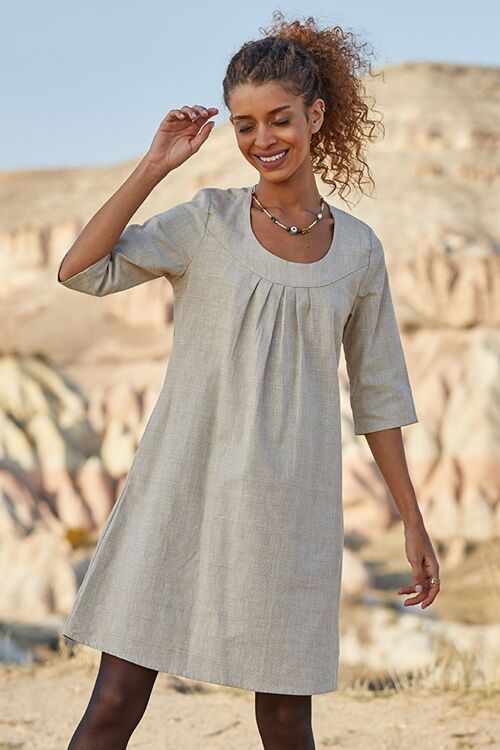 Robe Boho beige à col rond