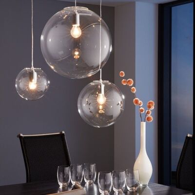 s.LUCE Orb lampe de galerie boule de verre 5m suspension - Ø 20cm, chrome / clair