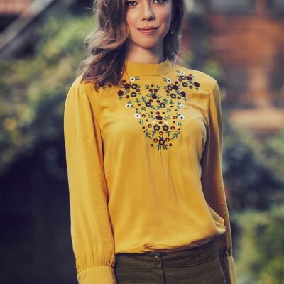 Blouse Brodée Florale Jaune